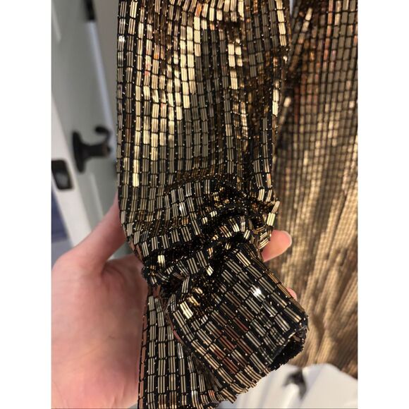 ZARA Gold Sequin Wrap Blazer Tuxedo Dress, XS $159 - Picture 7 of 13